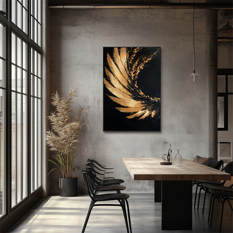 Golden Arc: Impasto Black Gold Abstract Wall Art - Modern Decor for Chic Homes
