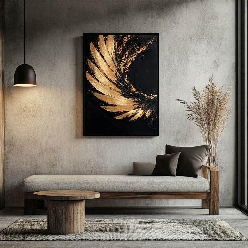 Golden Arc: Impasto Black Gold Abstract Wall Art - Modern Decor for Chic Homes