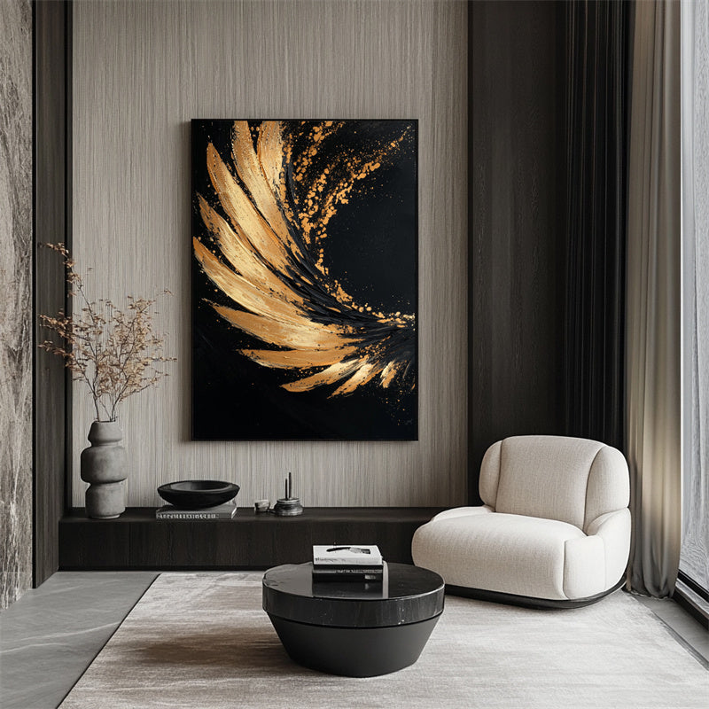 Golden Arc: Impasto Black Gold Abstract Wall Art - Modern Decor for Chic Homes
