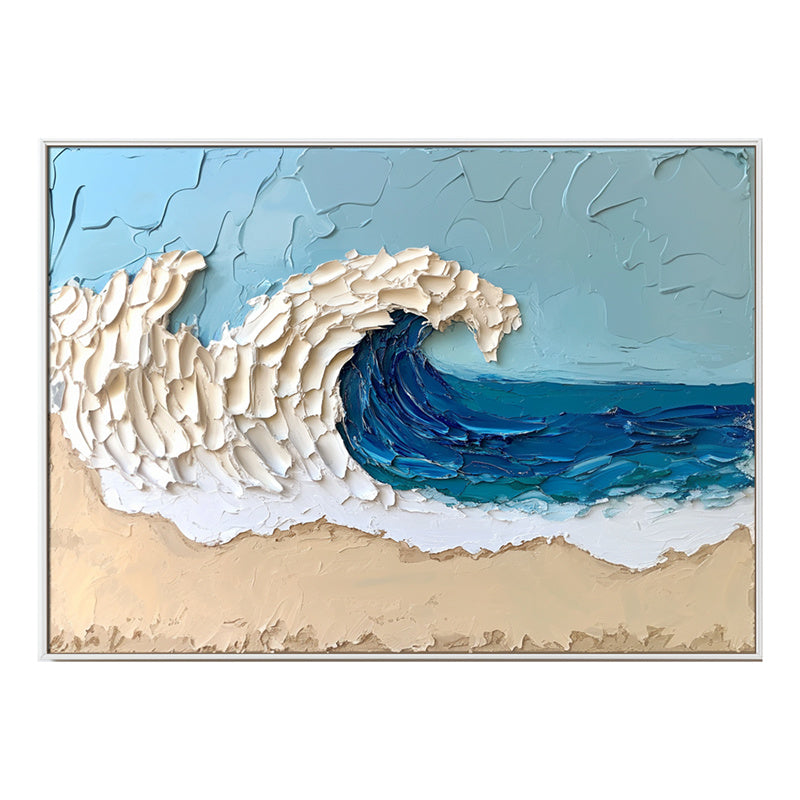 Original Hand-Painted Seascape with Thick Texture - Blue White Wave Art for Modern Coastal Interiors
