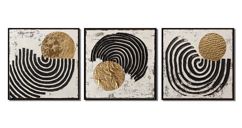 Original Hand-Painted Abstract Triptych - Black & Gold Textured Wall Art Collection for Contemporary Interiors