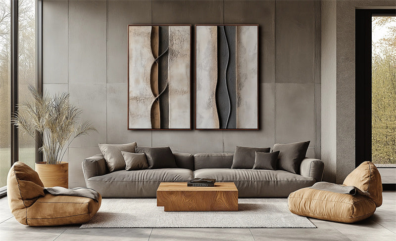 Earthbound Harmony-Textured Abstract Neutral Painting | Wabi Sabi Vertical Wall Art