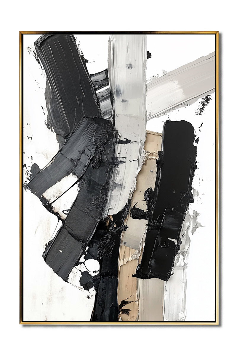 Textured Black Grey White Brown Abstract Art - Modern Wall Decor for Contemporary Interiors