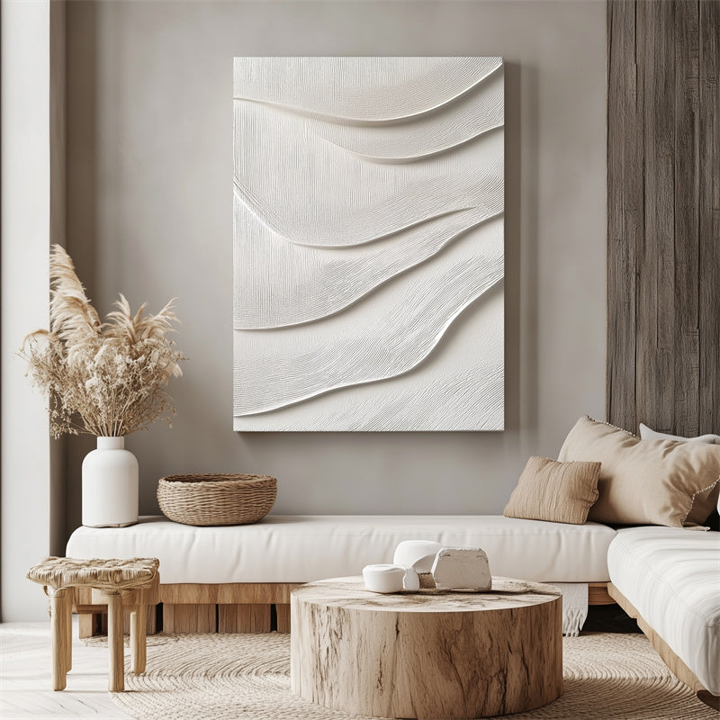 Textured Beige Abstract Art with Curved Lines - Minimalist Modern Wall Decor