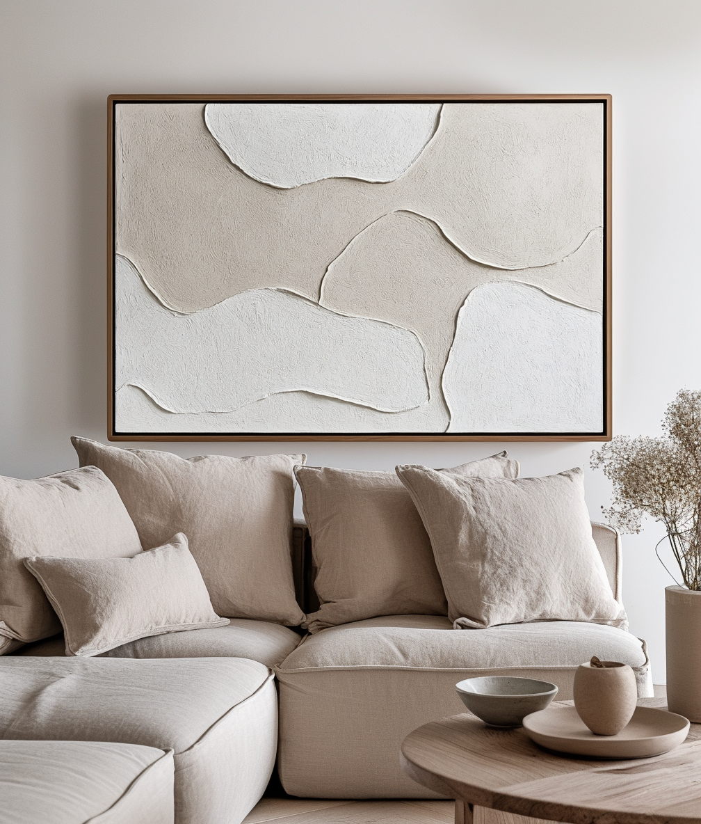 Tidal Harmony - Wabi - Sabi 3D Textured Abstract Wall Art - Minimalist Textured Decorative Painting for Home Decor