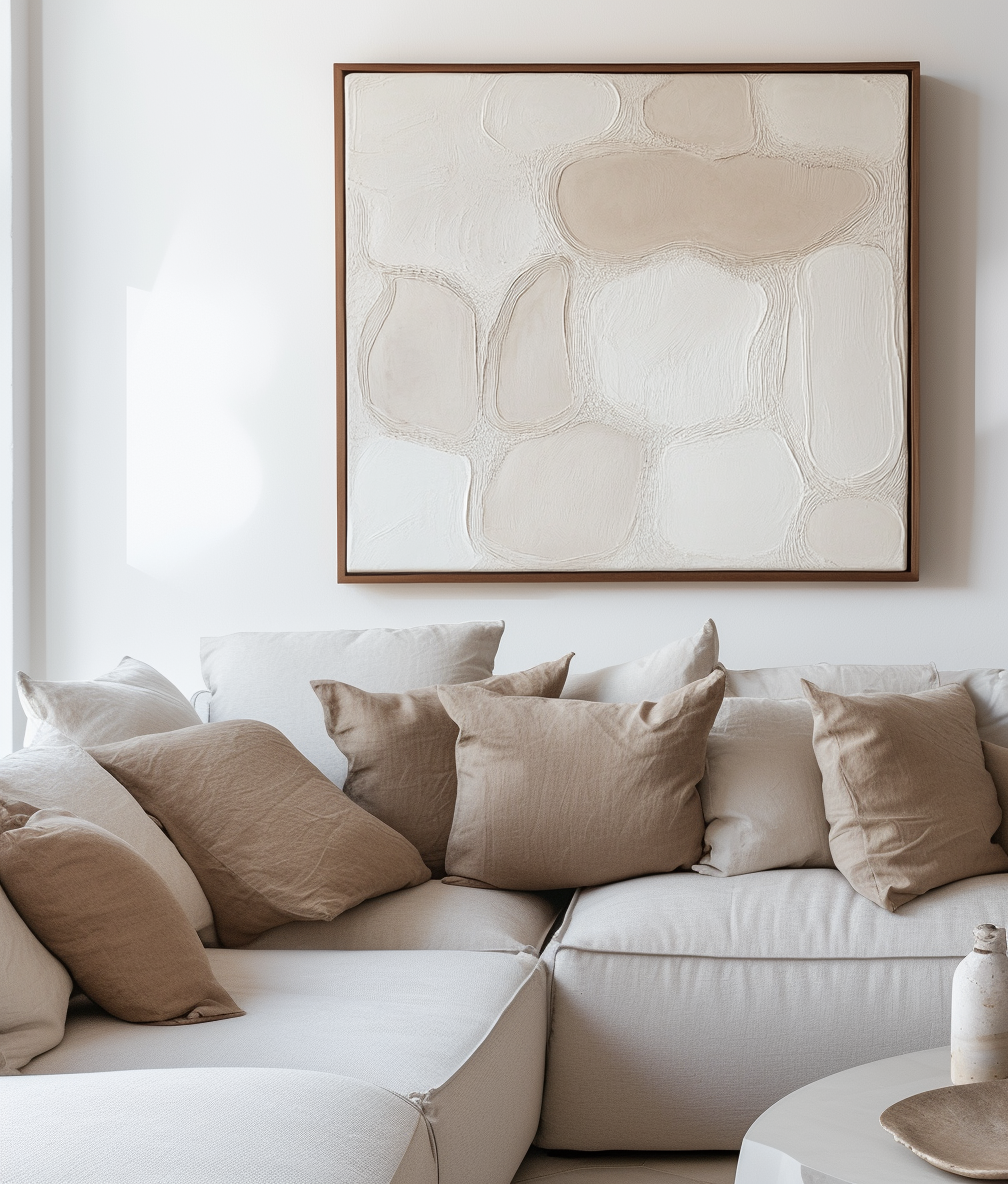 Organic Balance - Modern Minimalist Textured Abstract Wall Art - Framed Canvas Painting in Beige & Neutral Tones