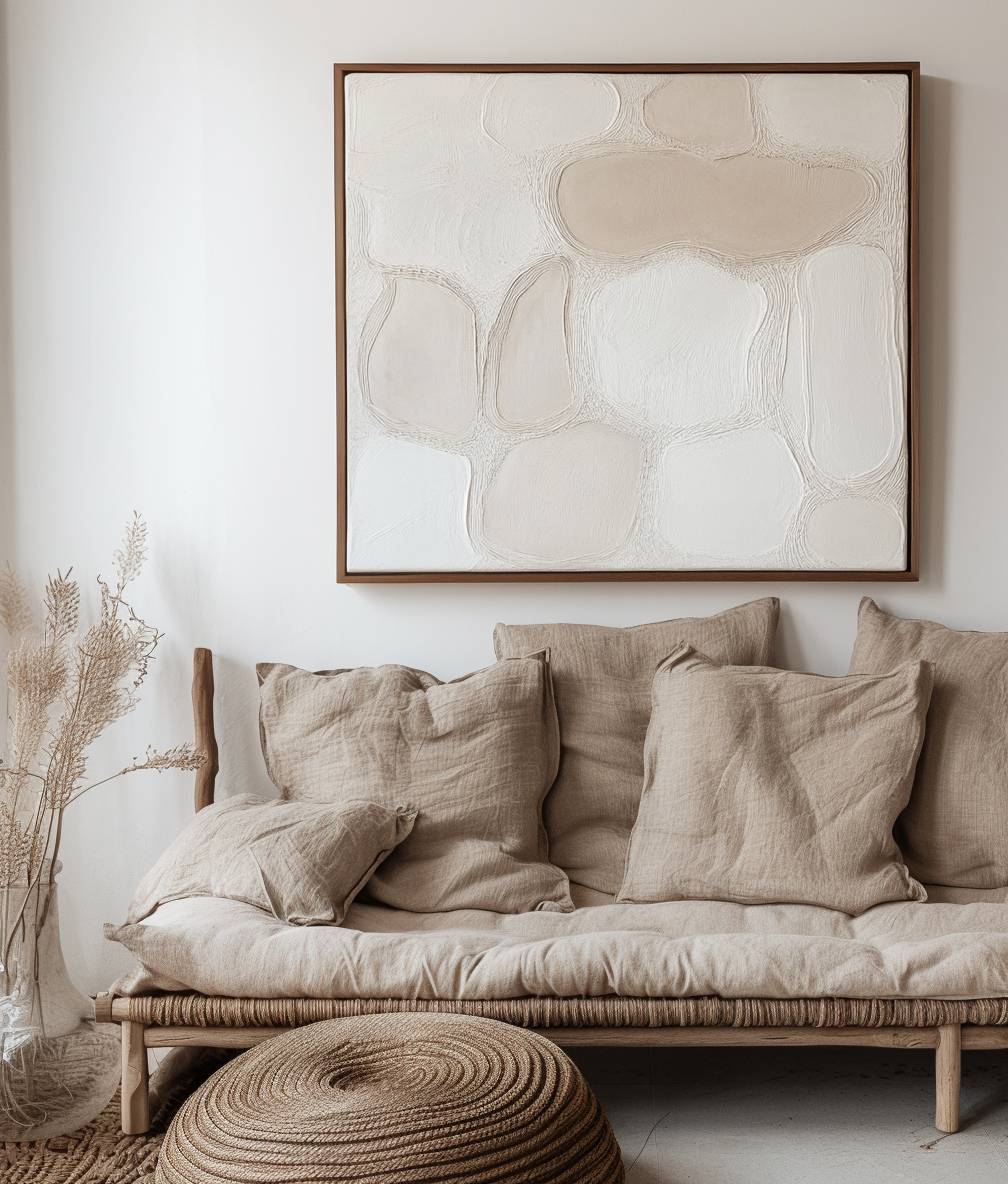 Organic Balance - Modern Minimalist Textured Abstract Wall Art - Framed Canvas Painting in Beige & Neutral Tones