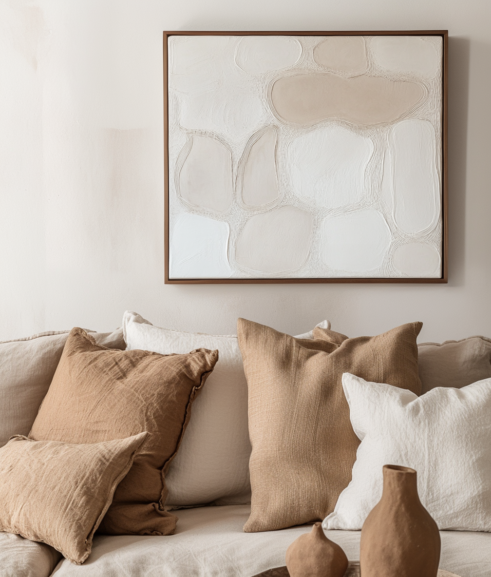 Organic Balance - Modern Minimalist Textured Abstract Wall Art - Framed Canvas Painting in Beige & Neutral Tones