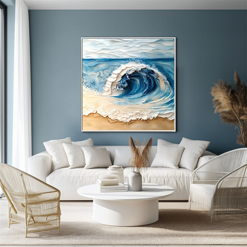 Ocean Surge-Textured Ocean Wave Oil Painting | Coastal Wall Art