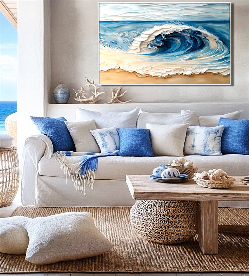 Ocean Surge-Textured Ocean Wave Oil Painting | Coastal Wall Art