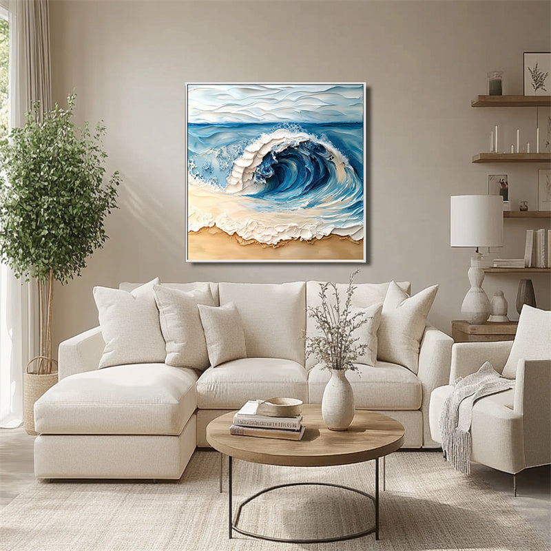 Ocean Surge-Textured Ocean Wave Oil Painting | Coastal Wall Art