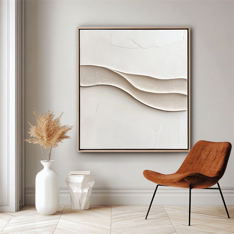 Tranquil Waves: 3D Textured Beige Wave Painting - Minimalist Abstract Wall Art, Elegant Decor for Modern Living Spaces