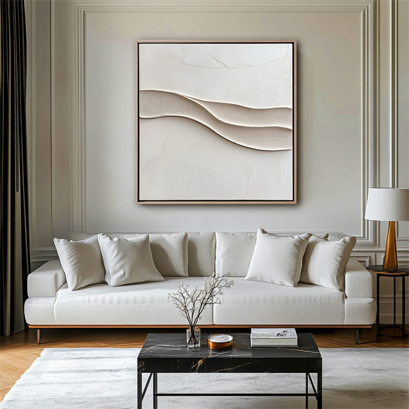 Tranquil Waves: 3D Textured Beige Wave Painting - Minimalist Abstract Wall Art, Elegant Decor for Modern Living Spaces