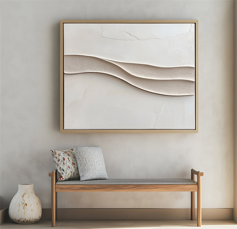 Tranquil Waves: 3D Textured Beige Wave Painting - Minimalist Abstract Wall Art, Elegant Decor for Modern Living Spaces