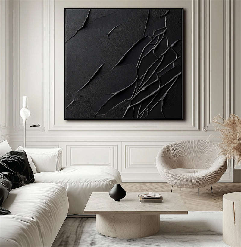 Veil of Shadows-Modern Minimalist Textured Painting for Contemporary Home Decor