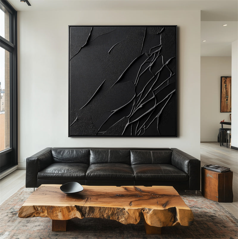 Veil of Shadows-Modern Minimalist Textured Painting for Contemporary Home Decor