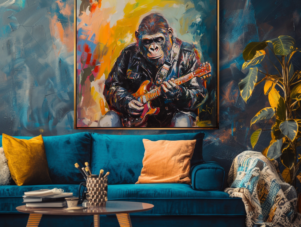Rhythm Beast - Gorilla Playing Guitar Painting for Modern Creative Interiors