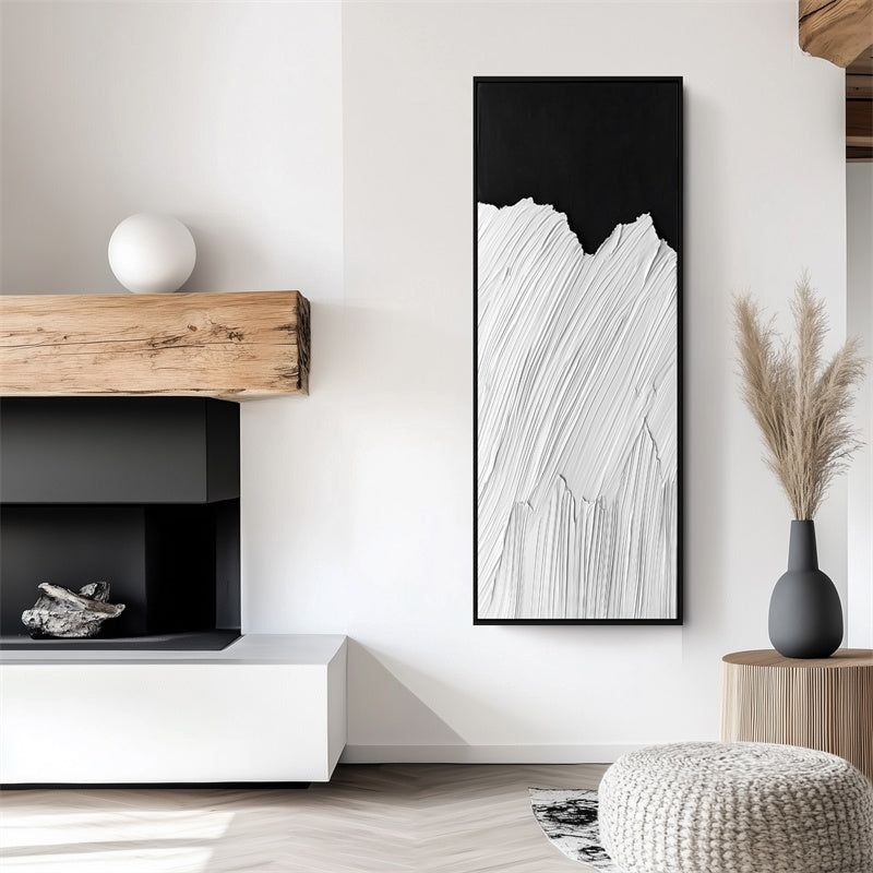 Monochrome Flow: Textured Black & White Vertical Wall Art - Minimalist Linear Texture Decor for Entryway & Hallway