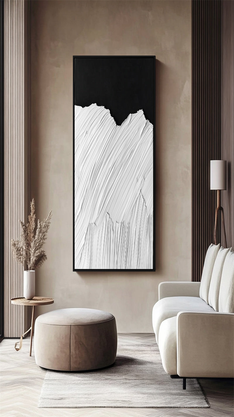 Monochrome Flow: Textured Black & White Vertical Wall Art - Minimalist Linear Texture Decor for Entryway & Hallway