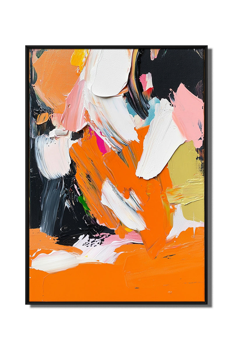 Textured Abstract Expressionist Art - Vibrant Orange, White & Black Tones, Bold Wall Decor for Modern Interiors