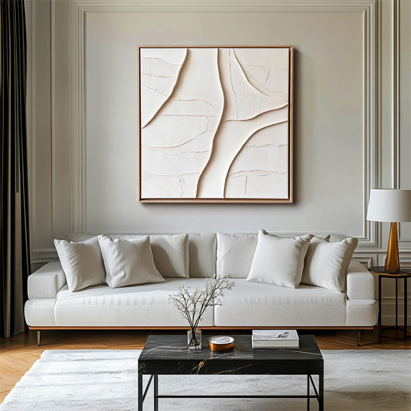 Wabi-Sabi Flow: Beige 3D Textured Abstract Wall Art - Minimalist Decor, Stylish Piece for Contemporary Homes