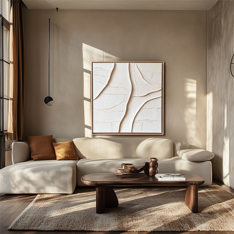 Wabi-Sabi Flow: Beige 3D Textured Abstract Wall Art - Minimalist Decor, Stylish Piece for Contemporary Homes