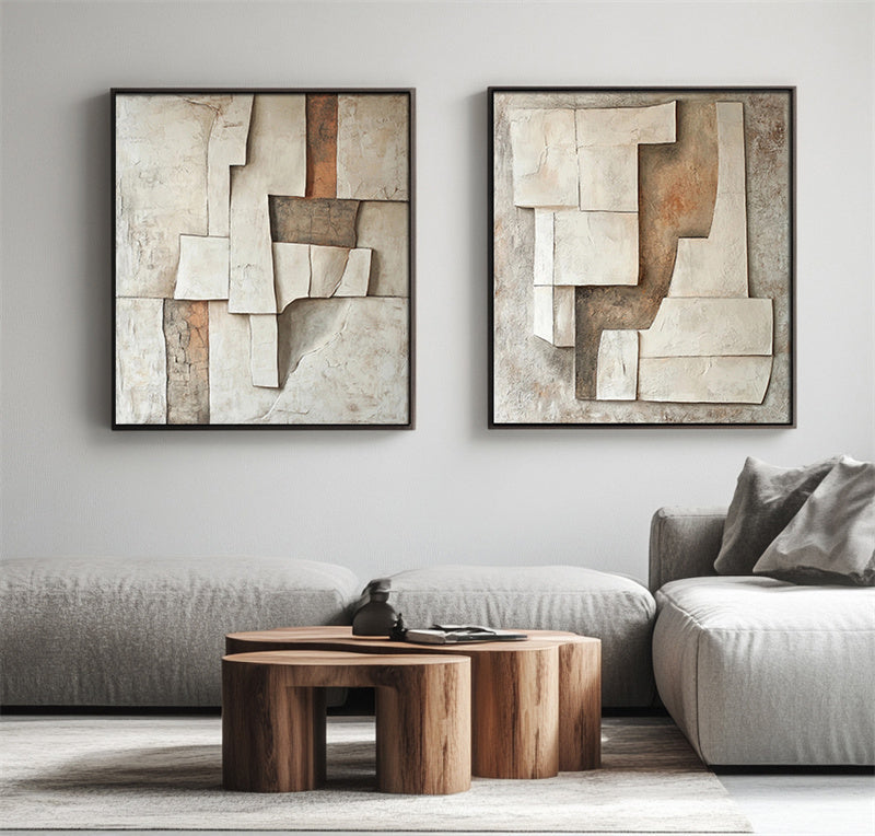 Earth Layers-Organic Handcrafted Wabi Sabi Art on Canvas for Modern Interiors