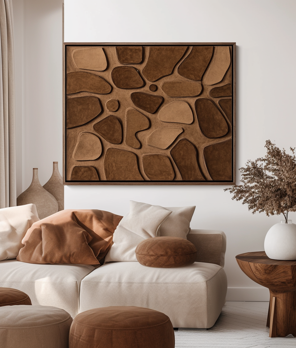 Organic Form – Modern Abstract Textured Wall Art: Warm Brown Organic Geometric Shapes for Contemporary Home Decor