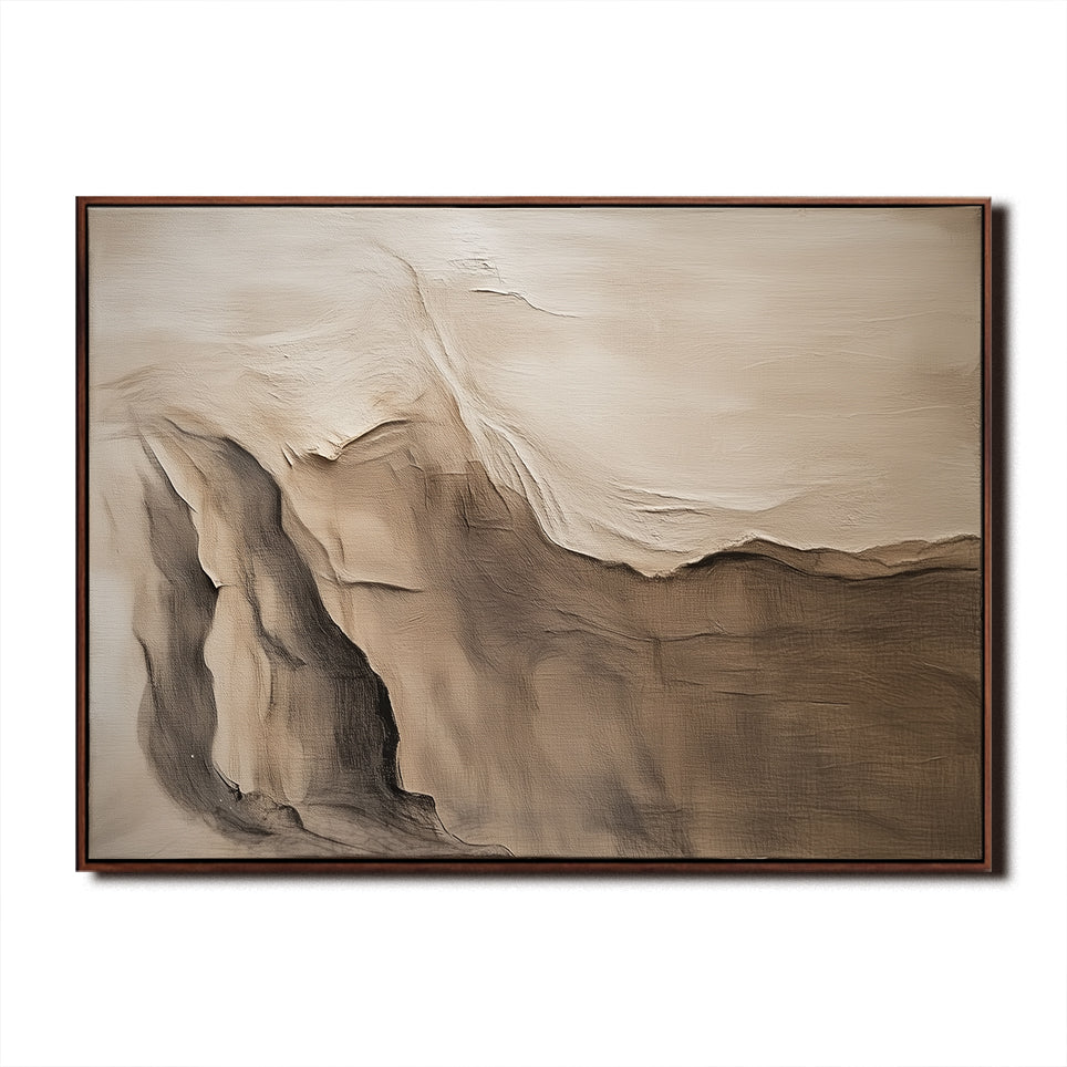 Handmade Abstract Textured Landscape Oil Painting - Brown Beige Neutral Wall Art for Modern Home Decor