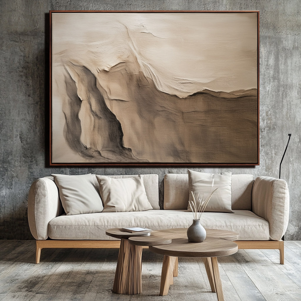 Whispers of Dawn: Textured Abstract Oil Painting - Brown and Beige Landscape Wall Art for Modern Interiors