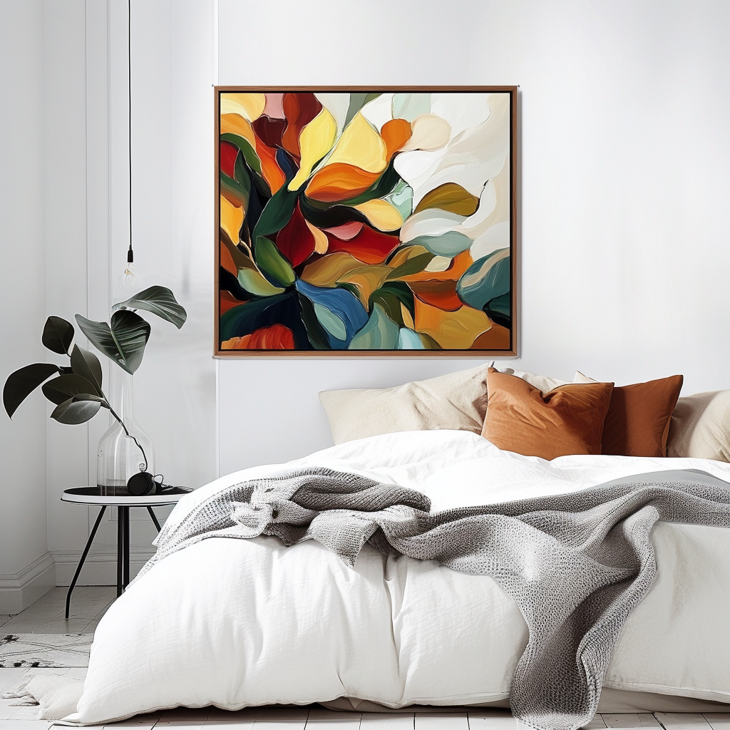 Blooming Essence - Colorful Abstract Floral Oil Painting - Vibrant Multicolor Wall Art, Modern Botanical Decor for Living Room & Bedroom