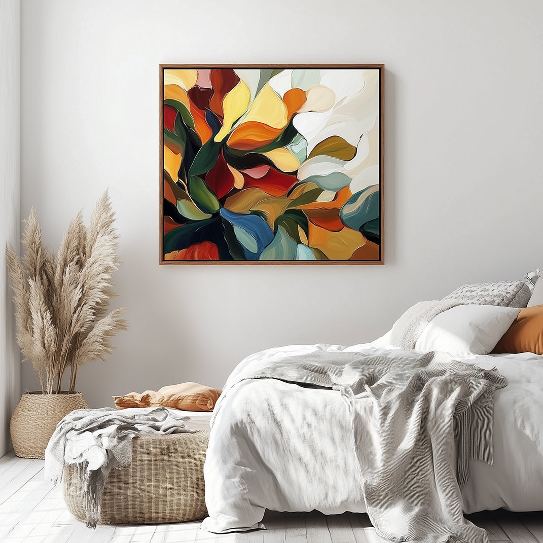 Blooming Essence - Colorful Abstract Floral Oil Painting - Vibrant Multicolor Wall Art, Modern Botanical Decor for Living Room & Bedroom