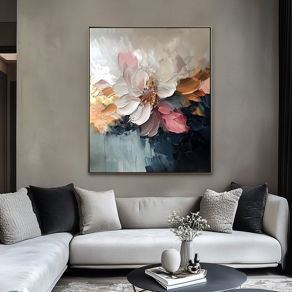 Blear Bloom - Abstract Floral Oil Painting, Textured Blooming Flower Wall Art for Home Decor