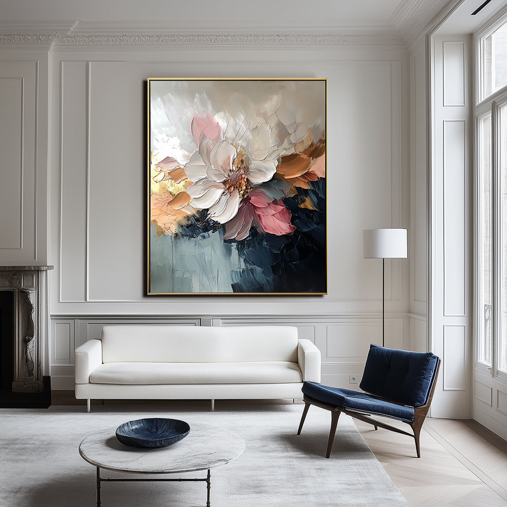 Blear Bloom - Abstract Floral Oil Painting, Textured Blooming Flower Wall Art for Home Decor