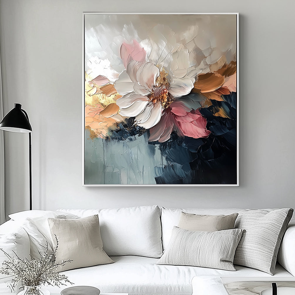 Blear Bloom - Abstract Floral Oil Painting, Textured Blooming Flower Wall Art for Home Decor