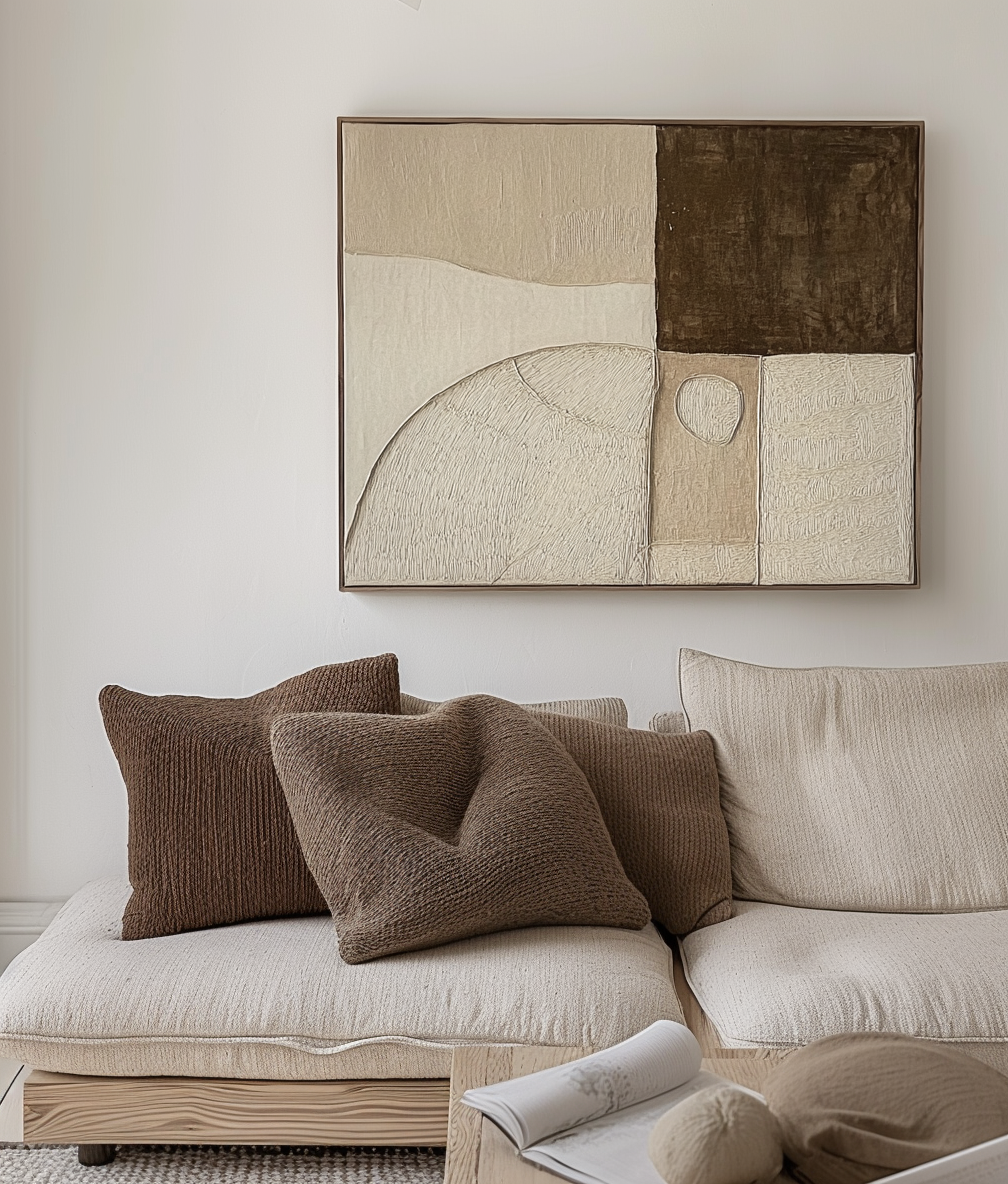 Earthbound Harmony – Modern Abstract Wall Art: Neutral Tones with Textured Geometric & Organic Forms for Contemporary Decor