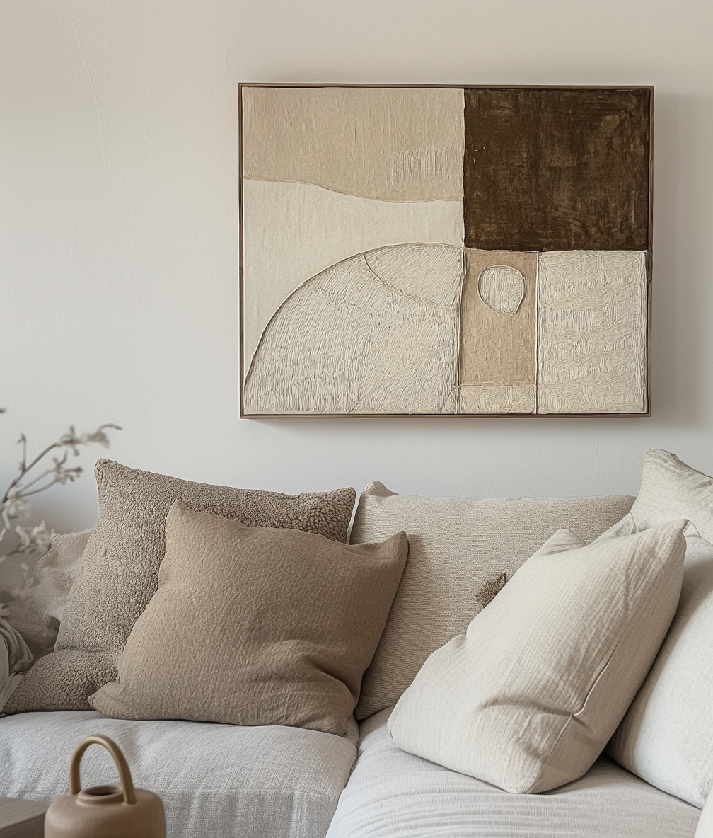 Earthbound Harmony – Modern Abstract Wall Art: Neutral Tones with Textured Geometric & Organic Forms for Contemporary Decor
