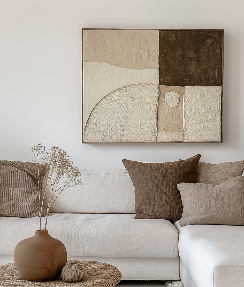 Earthbound Harmony – Modern Abstract Wall Art: Neutral Tones with Textured Geometric & Organic Forms for Contemporary Decor