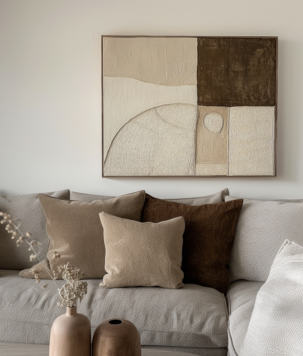Earthbound Harmony – Modern Abstract Wall Art: Neutral Tones with Textured Geometric & Organic Forms for Contemporary Decor