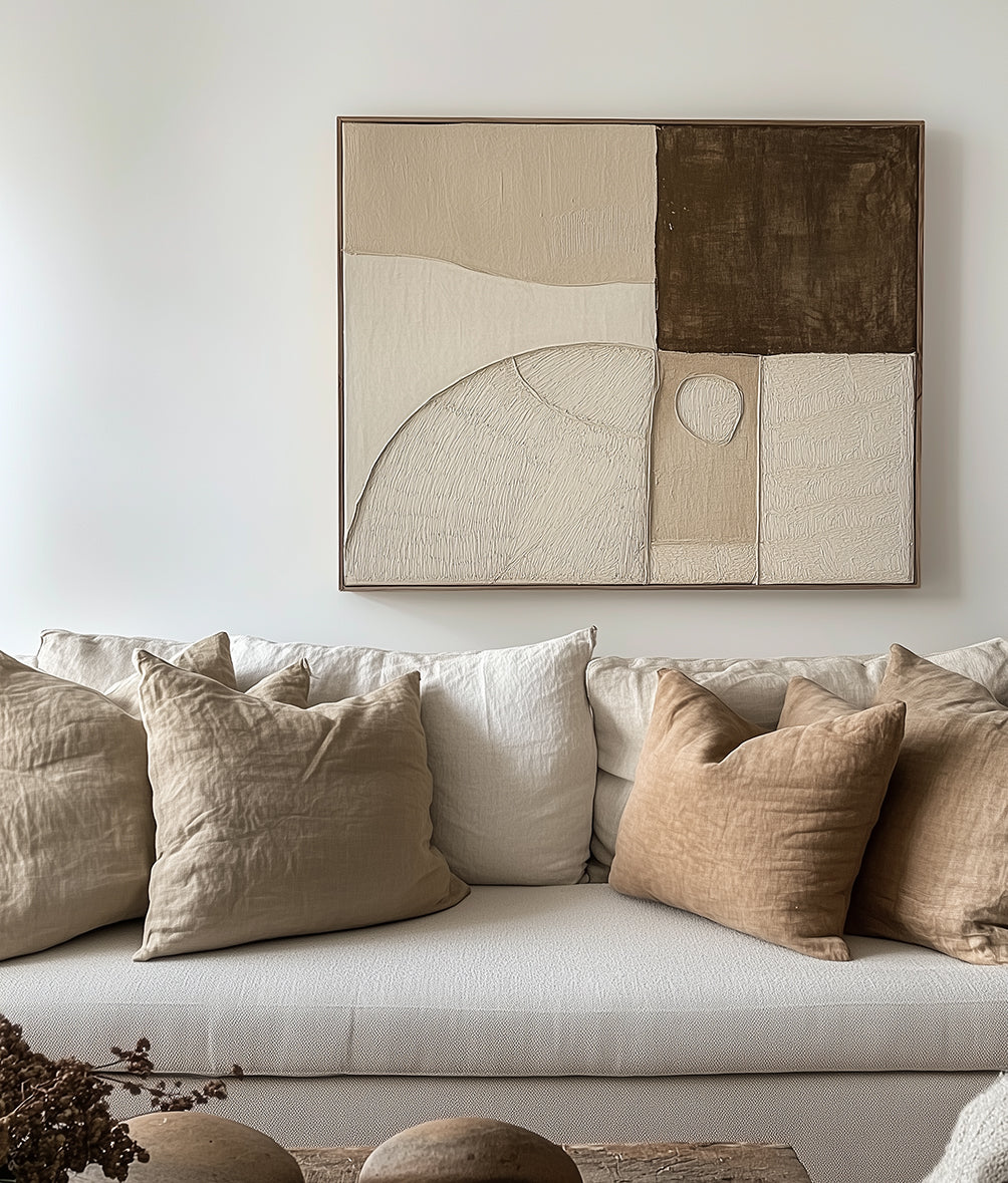 Earthbound Harmony – Modern Abstract Wall Art: Neutral Tones with Textured Geometric & Organic Forms for Contemporary Decor