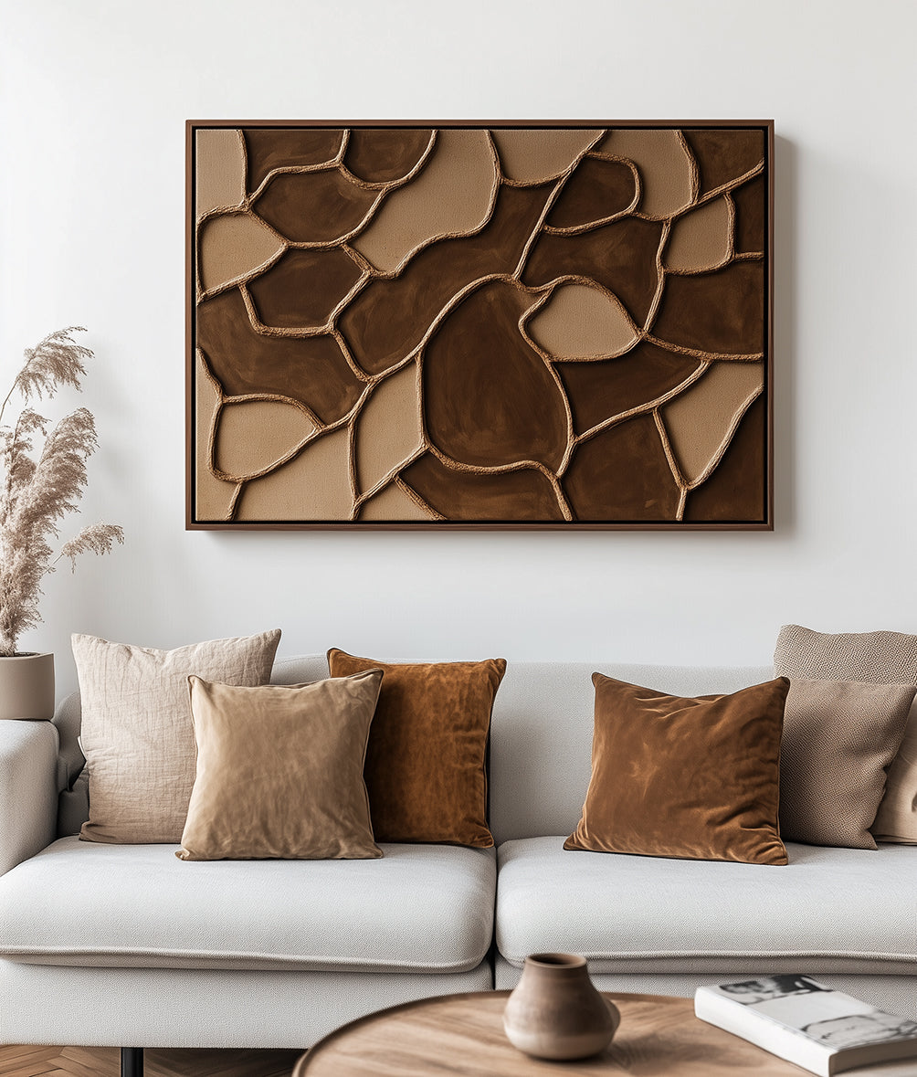 Stone Mosaic – Modern Abstract Textured Wall Art: Irregular Geometric Forms in Warm Brown Tones