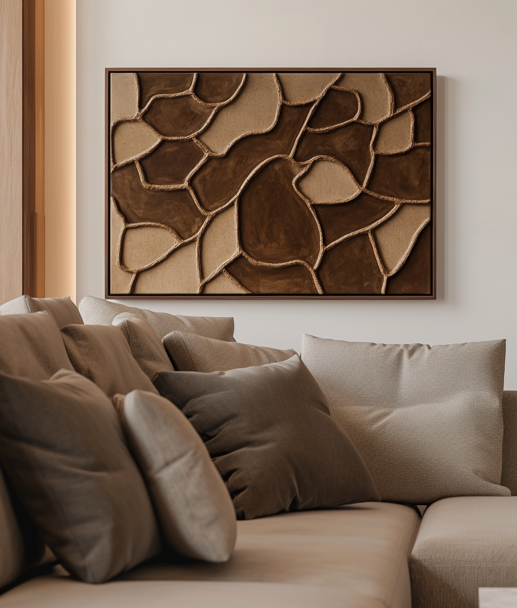 Stone Mosaic – Modern Abstract Textured Wall Art: Irregular Geometric Forms in Warm Brown Tones