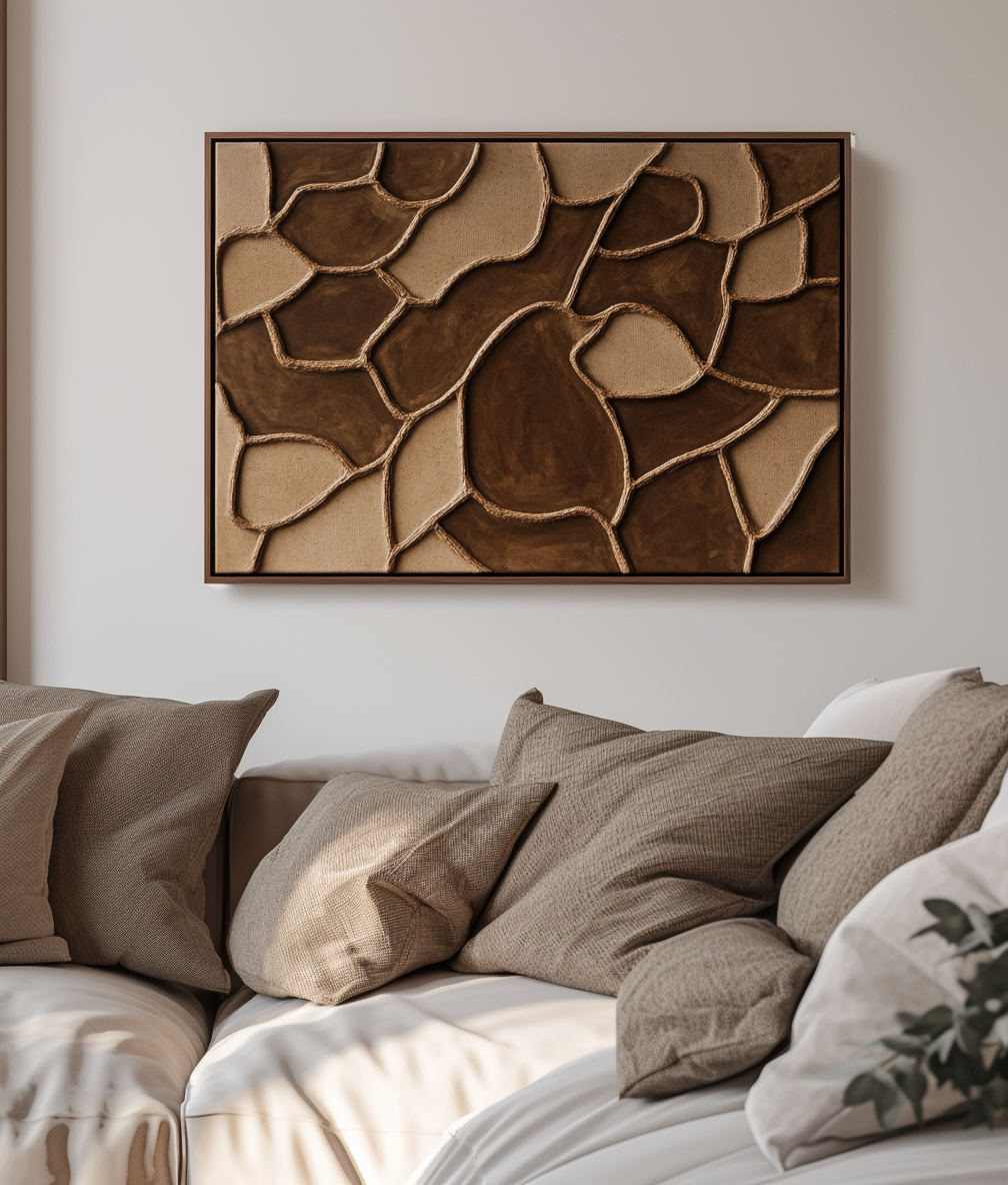Stone Mosaic – Modern Abstract Textured Wall Art: Irregular Geometric Forms in Warm Brown Tones
