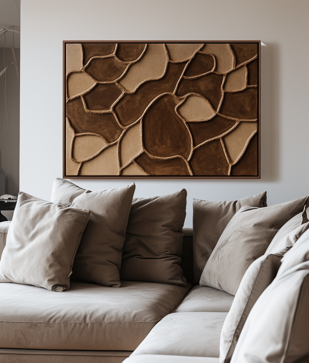 Stone Mosaic – Modern Abstract Textured Wall Art: Irregular Geometric Forms in Warm Brown Tones