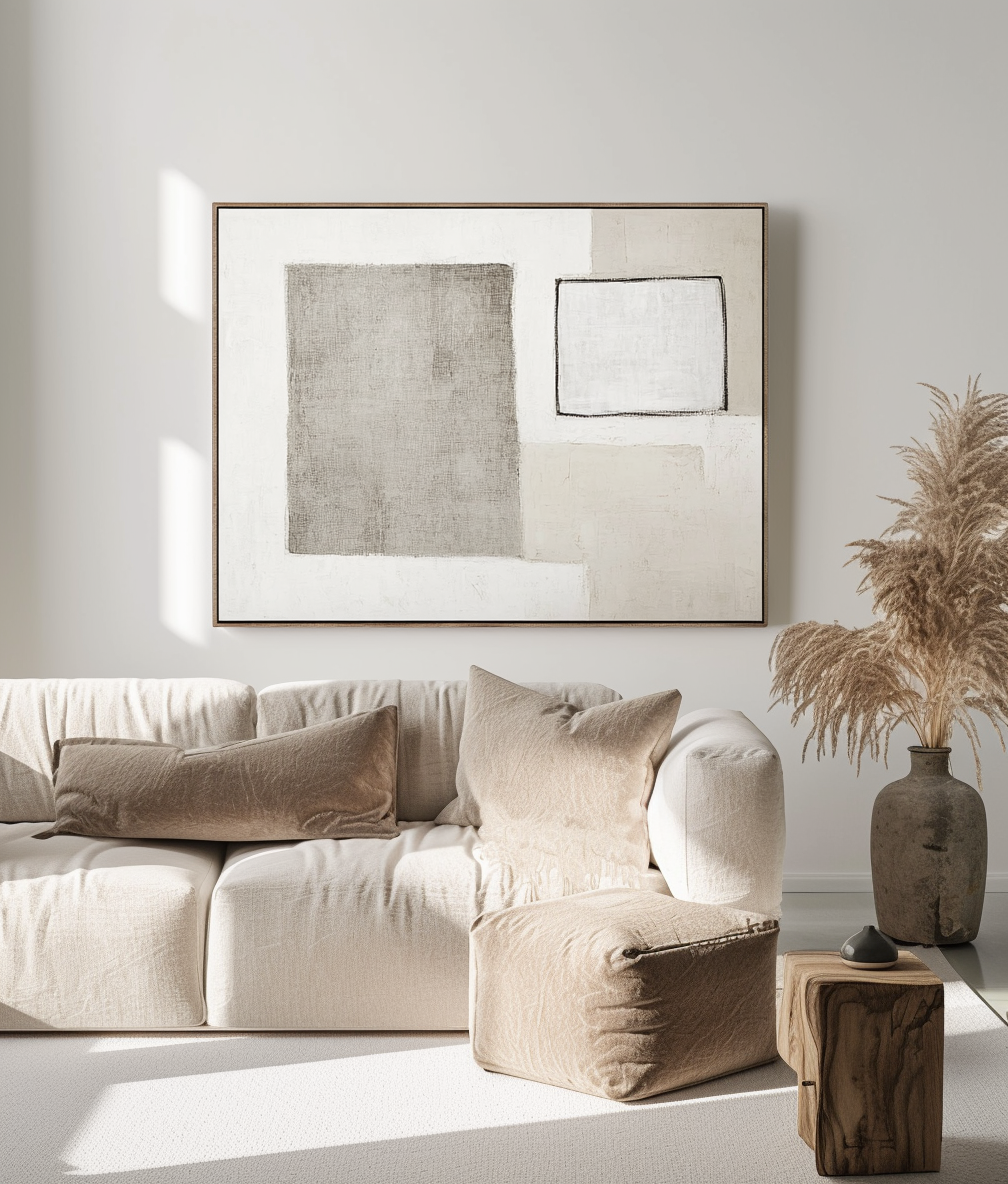 Muted Balance – Modern Minimalist Abstract Wall Art: Geometric Shapes in Neutral Gray Tones for Contemporary Interiors