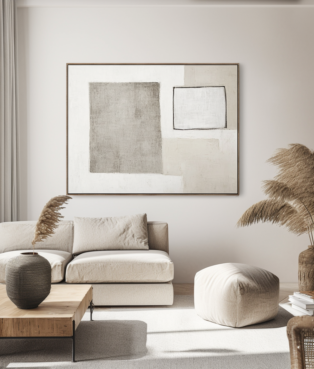 Muted Balance – Modern Minimalist Abstract Wall Art: Geometric Shapes in Neutral Gray Tones for Contemporary Interiors