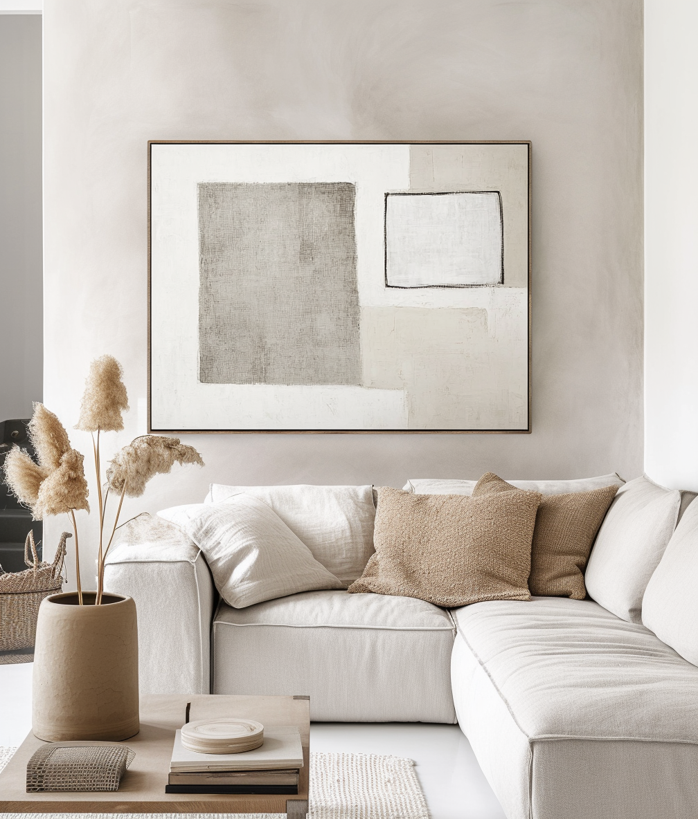 Muted Balance – Modern Minimalist Abstract Wall Art: Geometric Shapes in Neutral Gray Tones for Contemporary Interiors