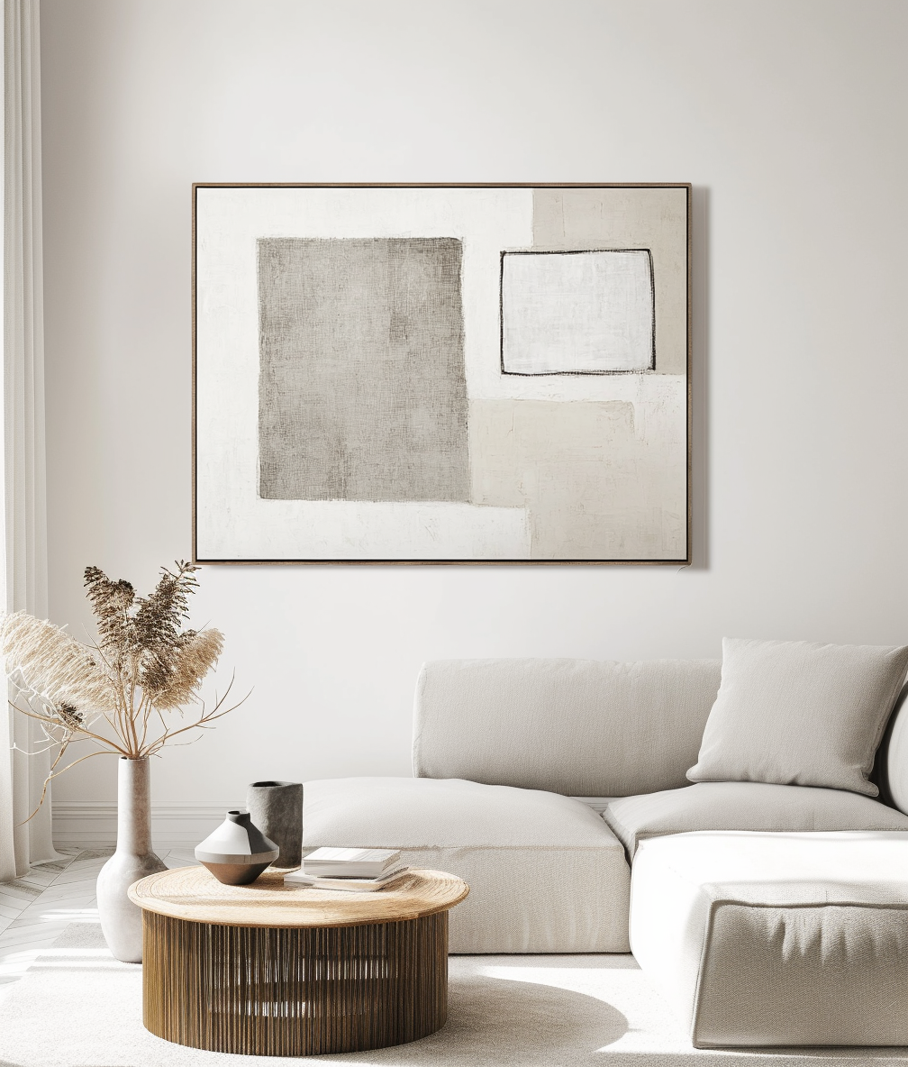 Muted Balance – Modern Minimalist Abstract Wall Art: Geometric Shapes in Neutral Gray Tones for Contemporary Interiors