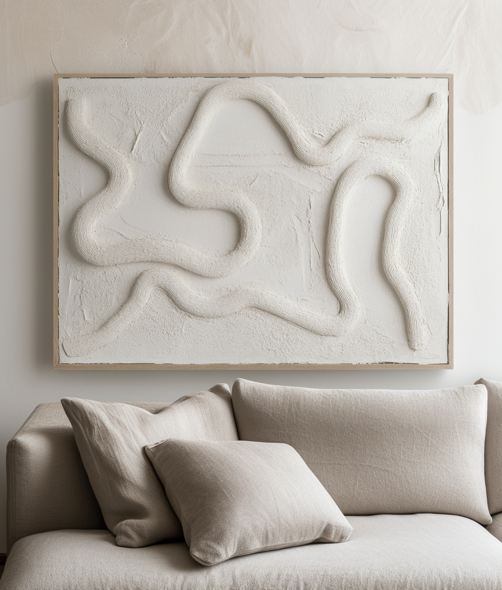 Fluid Pathways – Modern Textured Abstract Wall Art: Organic Curved Lines in Neutral White for Contemporary Home Decor