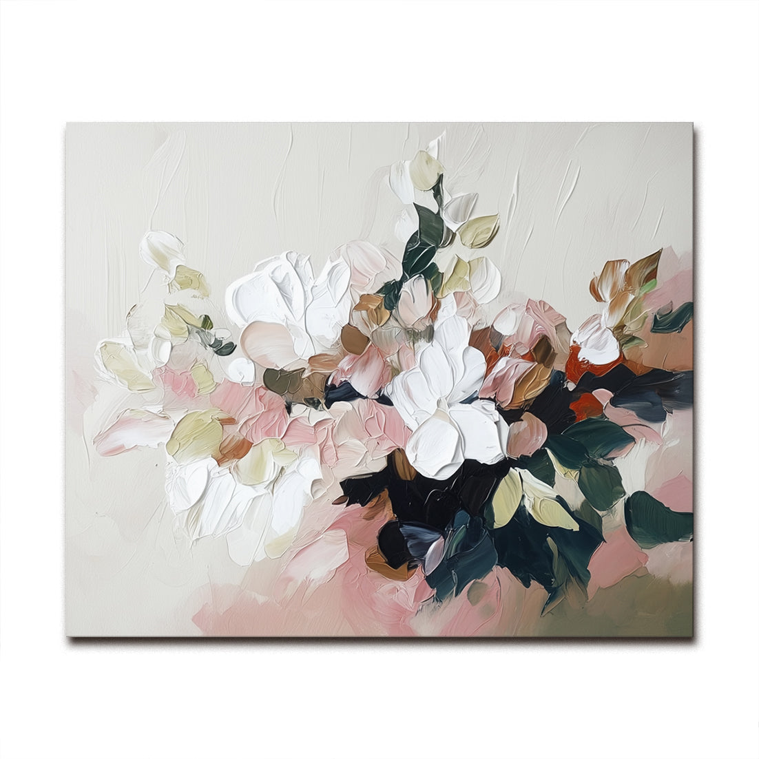 Textured Floral Oil Painting - Modern Abstract Blossoms in Soft Pink & White, Neutral Tones Wall Art for Home Decor